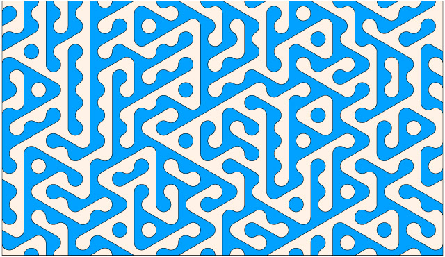 A dense blue and cream maze pattern made from hexagonal Truchet tiles